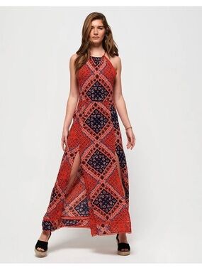 Superdry Boho Patchwork Halter Maxi Dress Size 6 US